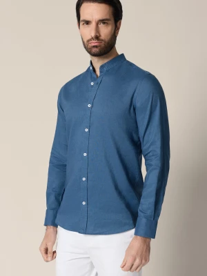 Koszula Szafirowa z Lnem ze Stójką Regular Genoveva Lancerto