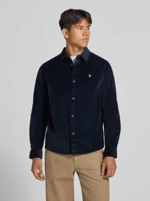 Koszula sztruksowa o kroju slim fit z mieszanki bawełny REVIEW Granatowy