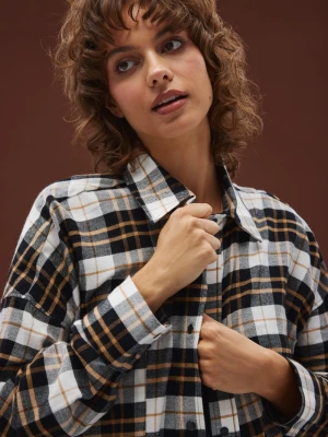 Koszula typu oversize w kratę CZARNO BEŻOWĄ - RENO Marsala