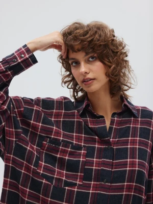 Koszula typu oversize w kratę GRANATOWO BORDOWĄ - RENO -S/M Marsala