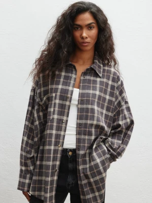 Koszula typu oversize w kratę w kolorze BRĄZOWYM - RENO 9359-S/M Marsala