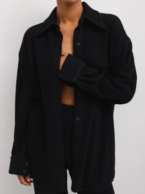 Koszula typu oversize z plisowanej BAWEŁNY w kolorze czarnym - BORGO-M/L Marsala