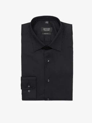 koszula versone 3055e długi rękaw slim fit czarny Recman