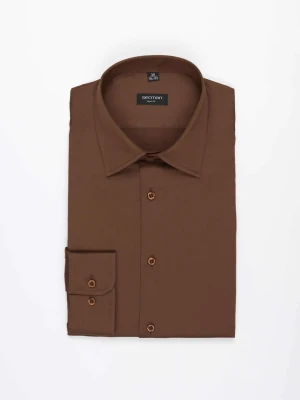 KOSZULA VERSONE 3225D DŁUGI RĘKAW SLIM FIT BRĄZOWA Recman