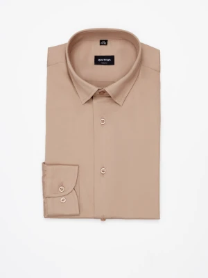 KOSZULA VERSONE 3308C DŁUGI RĘKAW SLIM FIT BEŻOWA Z BAWEŁNĄ Recman