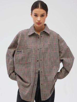 Koszula w drobną kratkę z HAFTEM - RENO-S/M Marsala