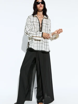 Koszula W Kratę Z Mieszanki Bawełny - Biały - Massimo Dutti - Female