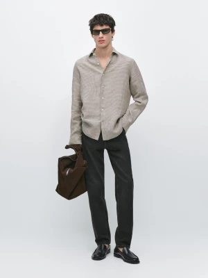 Koszula W Kratę Ze 100% Lnu - Brązowy - - Massimo Dutti - Mężczyzna