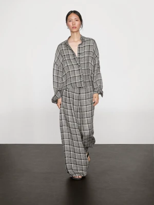 Koszula W Kratę Ze 100% Lnu - Szary - - Massimo Dutti - Kobieta