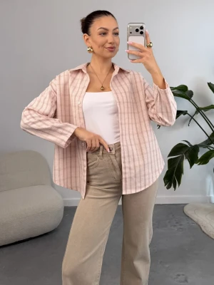 Koszula w Kratkę Pudrowa Maya ClothStore