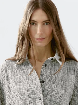 Koszula W Kratkę Z Mieszanki Bawełny - Biały - - Massimo Dutti - Kobieta