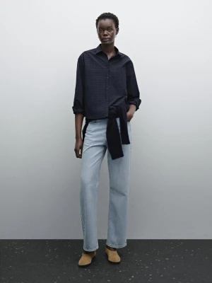Koszula W Kratkę Z Mieszanki Bawełny - Ciemnoszary - - Massimo Dutti - Kobieta