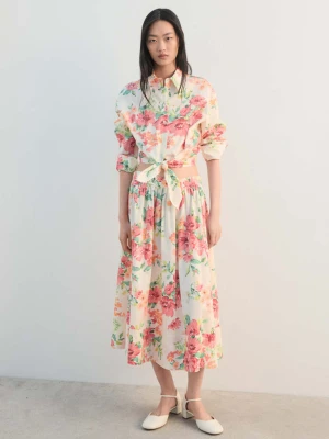 Koszula w kwiaty z węzłem złamana biel - Kobieta - - MANGO