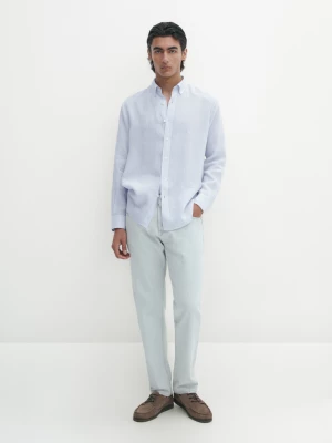 Koszula W Paski O Kroju Slim Ze 100% Lnu - Błękitny - - Massimo Dutti - Mężczyzna