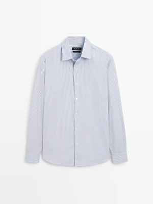 Koszula W Paski Regular Fit Ze 100% Bawełny - Błękitny - Massimo Dutti - Male
