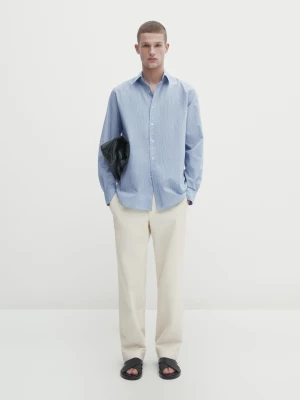 Koszula W Paski Z Bawełnianej Mieszanki - Błękitny - - Massimo Dutti - Mężczyzna