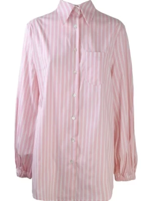 Koszula w Paski z Bawełny Różowa Semicouture