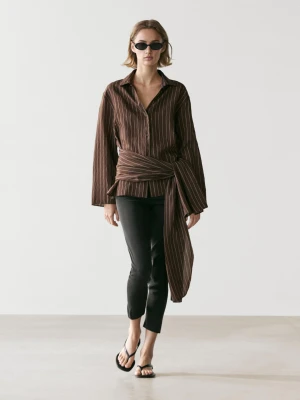 Koszula W Paski Z Chustką - Brązowy - - Massimo Dutti - Kobieta