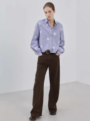 Koszula w paski z haftem błękitny - Kobieta - - MANGO