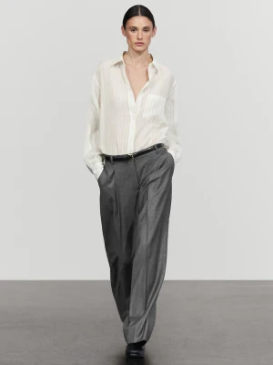 Koszula W Paski Z Kieszenią Z Domieszką Cupro - Biały - Massimo Dutti - Female