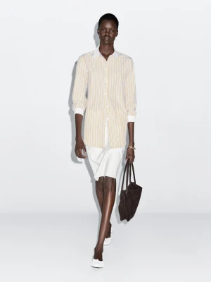 Koszula W Paski Z Kontrastowym Zdobieniem - Waniliowy - - Massimo Dutti - Kobieta