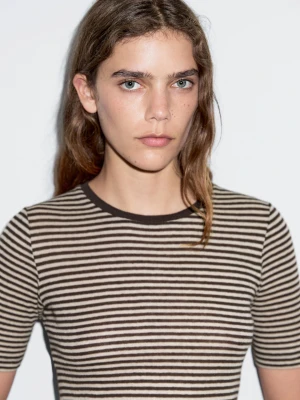 Koszula W Paski Z Krótkim Rękawem - Brązowy - - Massimo Dutti - Kobieta