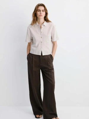 Koszula w paski z krótkim rękawem piaskowy - Kobieta - - MANGO