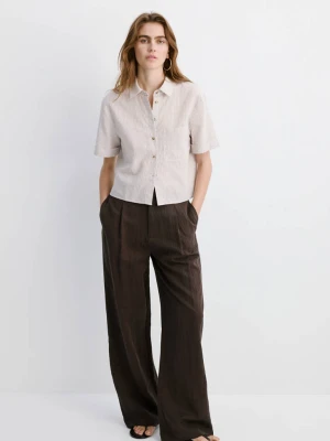 Koszula w paski z krótkim rękawem piaskowy - Kobieta - - MANGO