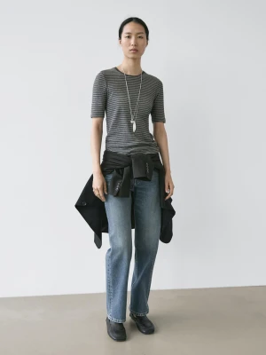 Koszula W Paski Z Krótkim Rękawem - Szary - - Massimo Dutti - Kobieta