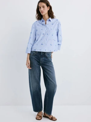 Koszula w paski z kwiatowym haftem błękitny - Kobieta - - MANGO