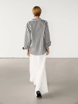 Koszula W Paski Z Lnianej Mieszanki - Biały - - Massimo Dutti - Kobieta