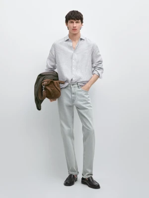 Lniana Koszula O Kroju Slim W Paski - Niebieski - - Massimo Dutti - Mężczyzna