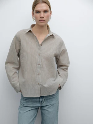 Koszula W Paski Z Mieszanki Bawełny - Beżowy - - Massimo Dutti - Kobieta