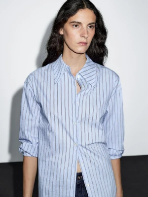 Koszula W Paski Z Mieszanki Bawełny - Błękitny - - Massimo Dutti - Kobieta