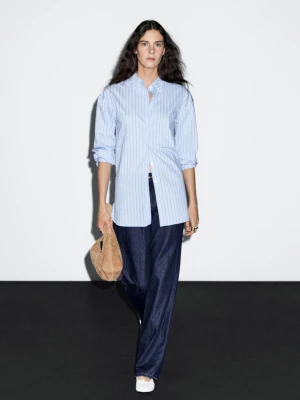 Koszula W Paski Z Mieszanki Bawełny - Błękitny - - Massimo Dutti - Kobieta