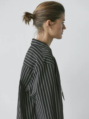 Koszula W Paski Z Mieszanki Bawełny - Czarny - - Massimo Dutti - Kobieta