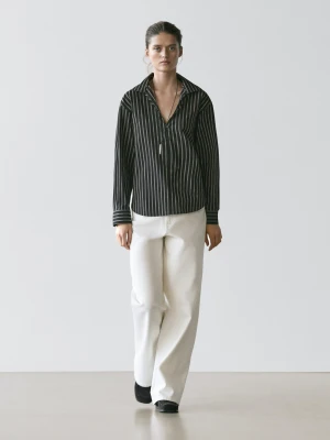 Koszula W Paski Z Mieszanki Bawełny - Czarny - - Massimo Dutti - Kobieta
