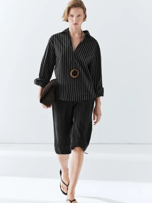 Koszula W Paski Z Mieszanki Bawełny - Czarny - - Massimo Dutti - Kobieta