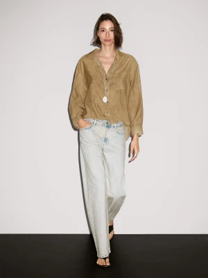 Koszula W Paski Z Mieszanki Bawełny - Żółty Musztardowy - - Massimo Dutti - Kobieta