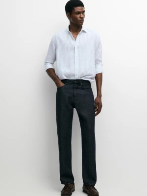 Koszula W Paski Ze 100% Bardzo Cienkiego Lnu - Błękitny - Massimo Dutti - Male