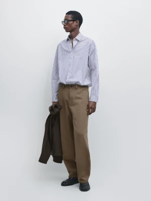 Regular Fit Striped Shirt, 100% Cotton - Błękit Królewski - - Massimo Dutti - Mężczyzna