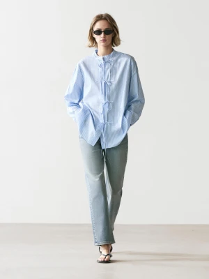 Koszula W Paski Ze 100% Bawełny - Błękitny - - Massimo Dutti - Kobieta