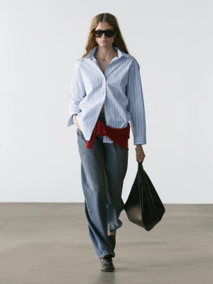 Koszula W Paski Ze 100% Bawełny - Niebieski - - Massimo Dutti - Kobieta