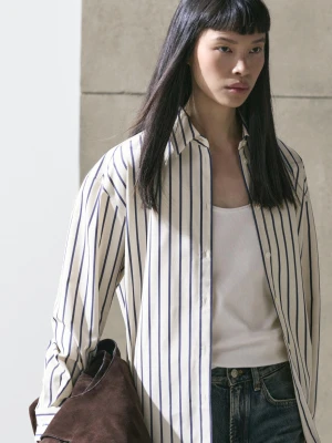 Koszula W Paski Ze 100% Bawełny - Waniliowy - - Massimo Dutti - Kobieta