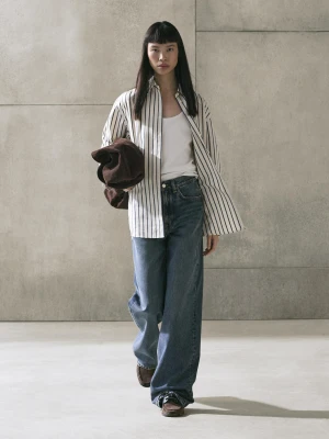 Koszula W Paski Ze 100% Bawełny - Waniliowy - - Massimo Dutti - Kobieta