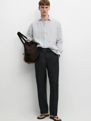 Koszula W Paski Ze 100% Lnu - Granatowy - Massimo Dutti - Male