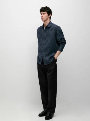 Koszula W Paski Ze 100% Lnu - Niebieski Sprany - - Massimo Dutti - Mężczyzna