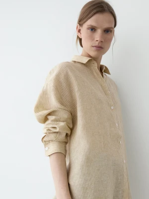 Koszula W Paski Ze 100% Lnu - Żółty - - Massimo Dutti - Kobieta