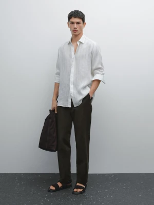 Koszula W Prążki Ze 100% Lnu - Biały - - Massimo Dutti - Mężczyzna