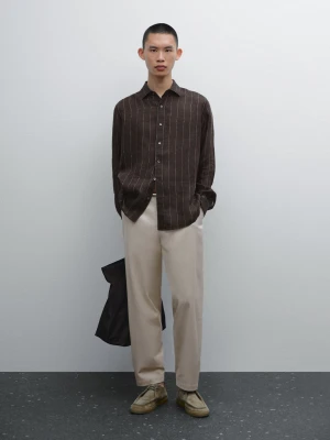 Koszula W Prążki Ze 100% Lnu - Brązowy - - Massimo Dutti - Mężczyzna